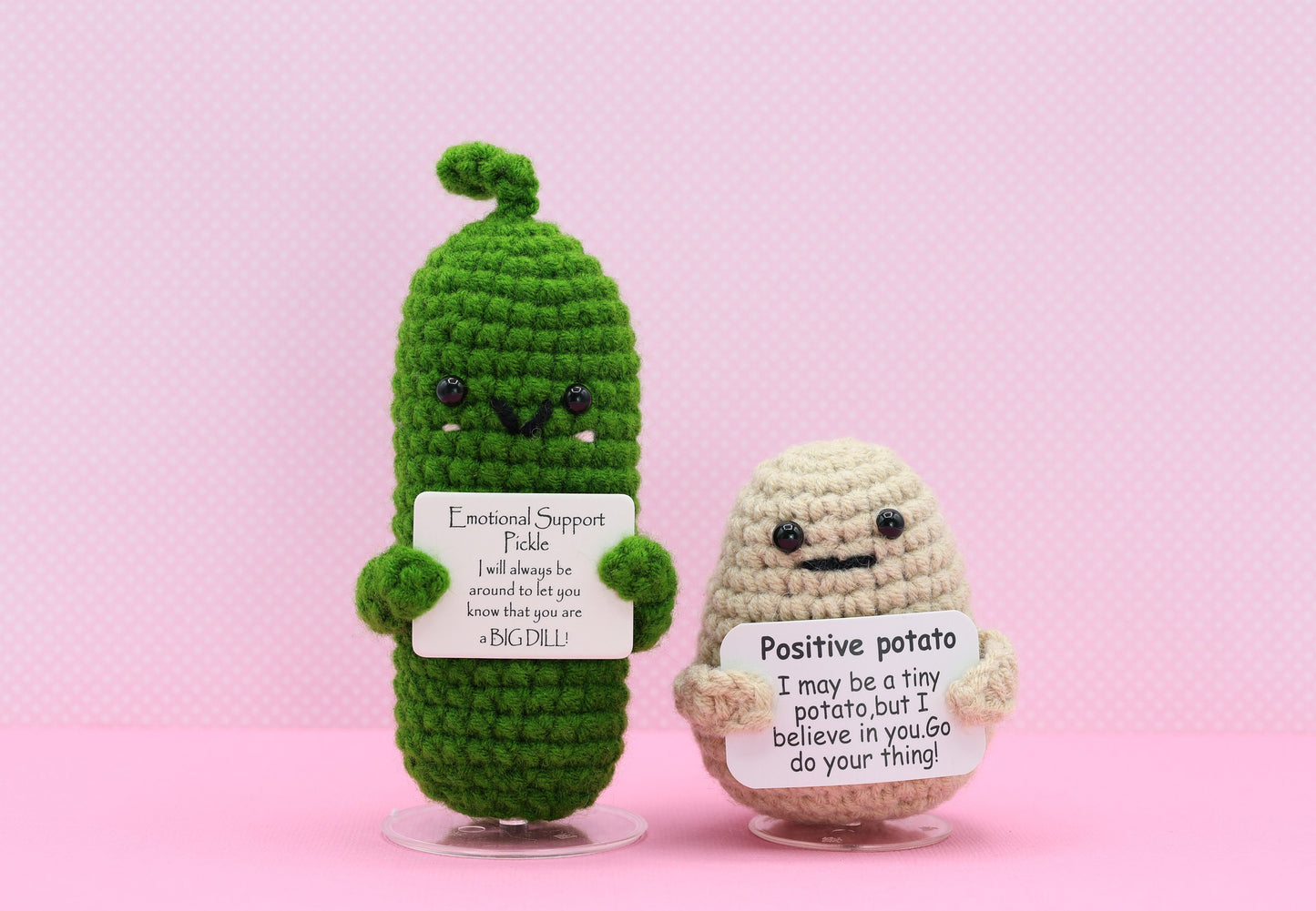 Handmade Positive Potato, Emotional Support Pickle Crochet, Funny Best Friend Gift. Teacher, Co Worker, Gifts for Her. Supportive Gift.