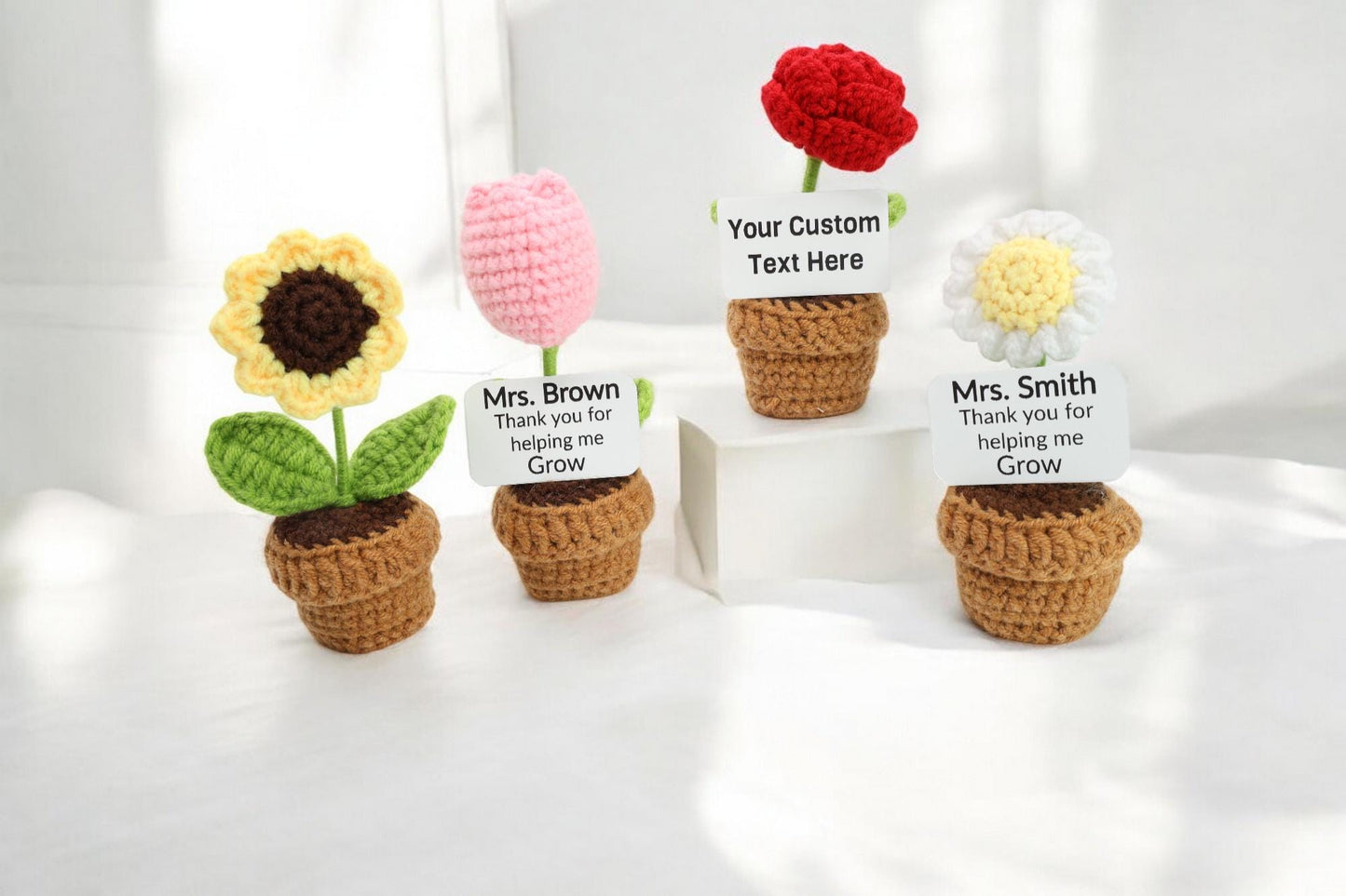 Crochet sunflowers, Rose, Tulip Classroom Teacher Gift Handmade Best Friend Gift. Office Desk Decor for Coworkers. Funny Birthday Gag Gifts