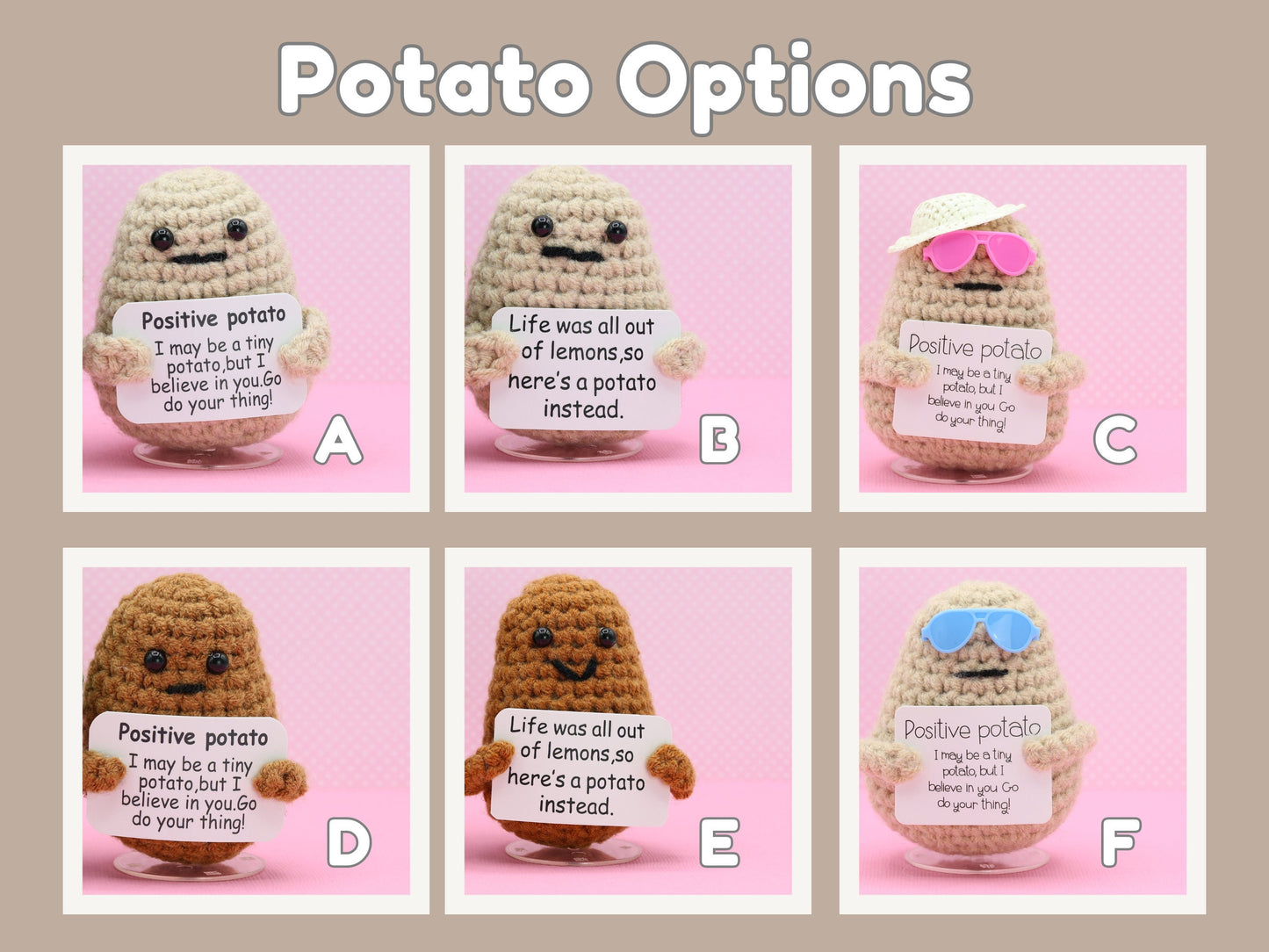 Handmade Positive Potato, Emotional Support Pickle Crochet, Funny Best Friend Gift. Teacher, Co Worker, Gifts for Her. Supportive Gift.