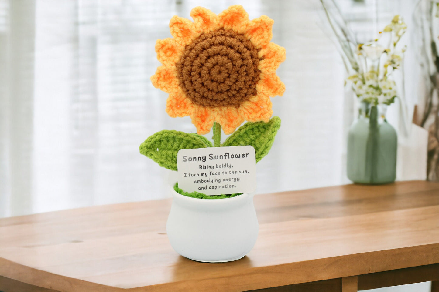 Crochet Flowers in White Pot, Classroom Teacher Gift Handmade Best Friend Gift. Office Desk Decor for Coworkers. Funny Birthday Gag Gifts