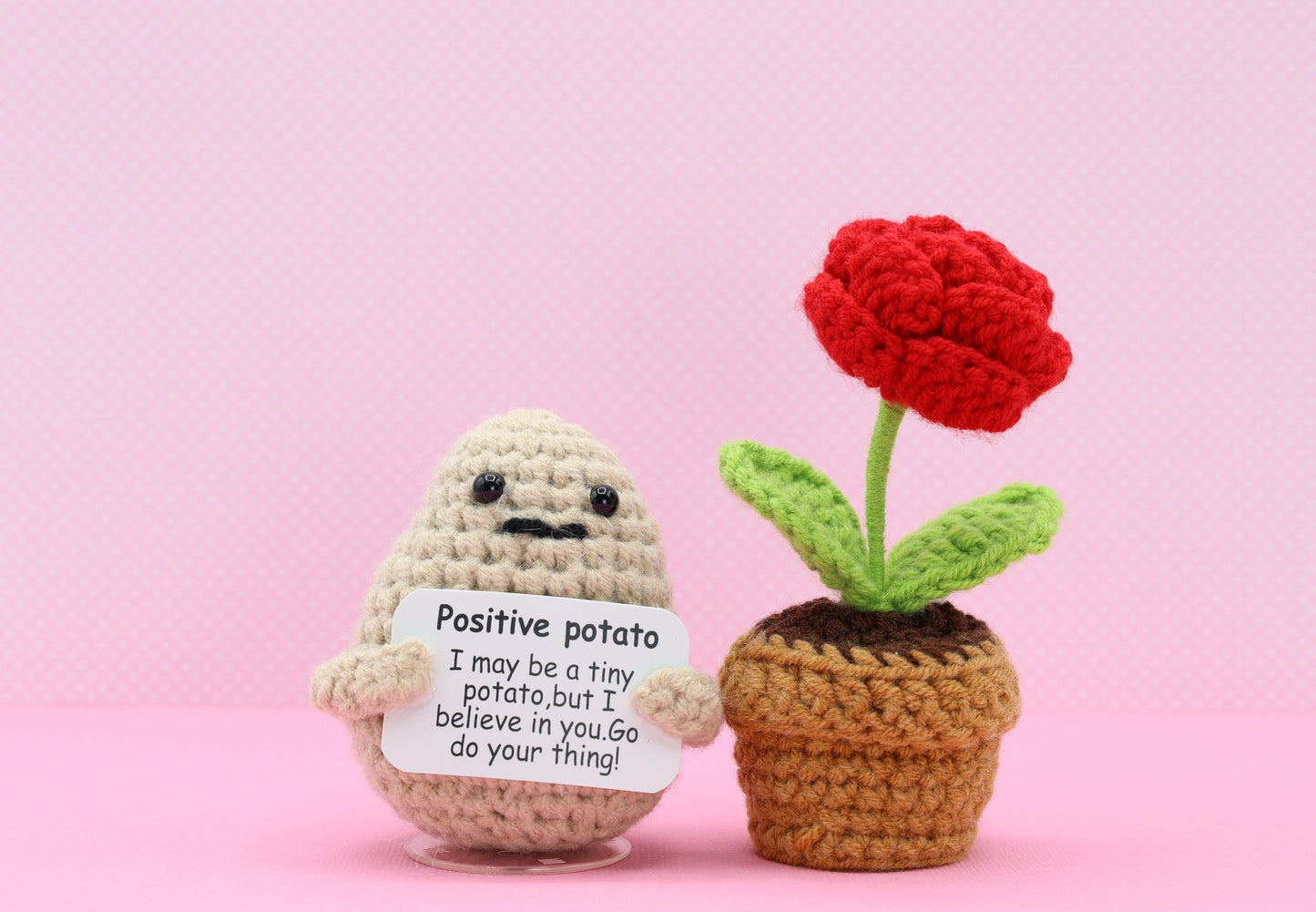 Handmade Positive Potato, Emotional Support Pickle Crochet, Funny Best Friend Gift. Teacher, Co Worker, Gifts for Her. Supportive Gift.