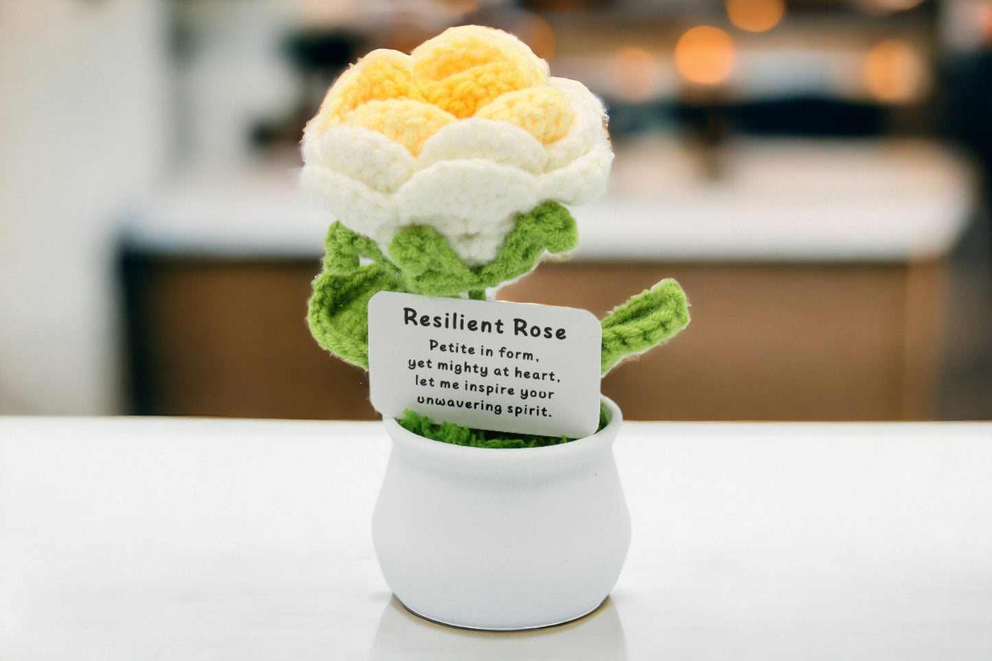 Crochet Flowers in White Pot, Classroom Teacher Gift Handmade Best Friend Gift. Office Desk Decor for Coworkers. Funny Birthday Gag Gifts