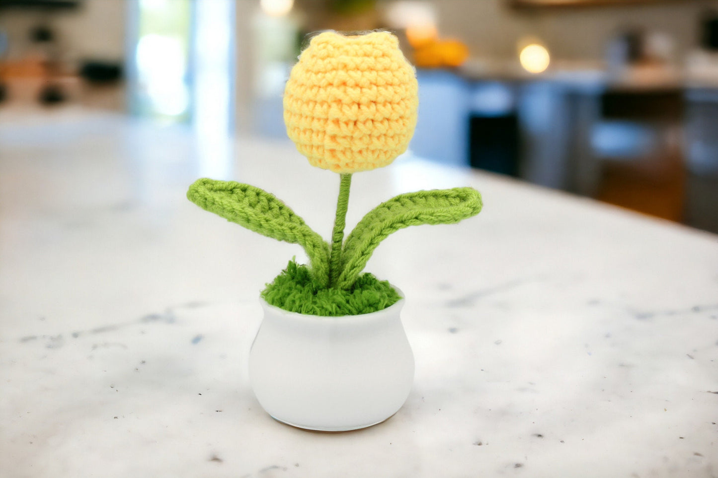Crochet Flowers in White Pot, Classroom Teacher Gift Handmade Best Friend Gift. Office Desk Decor for Coworkers. Funny Birthday Gag Gifts