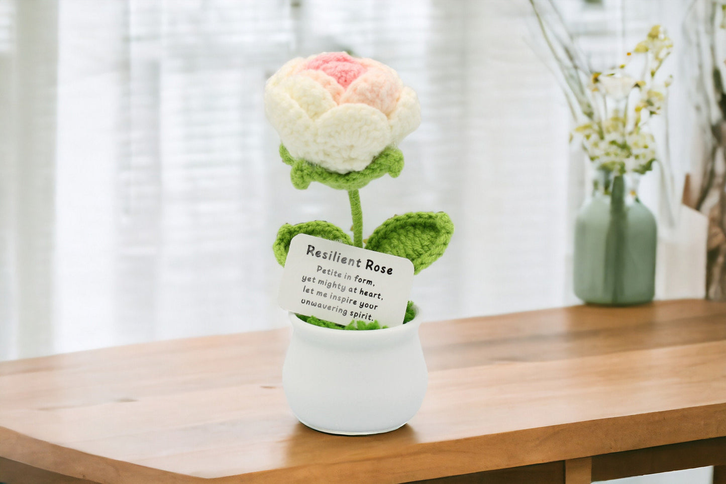 Crochet Flowers in White Pot, Classroom Teacher Gift Handmade Best Friend Gift. Office Desk Decor for Coworkers. Funny Birthday Gag Gifts