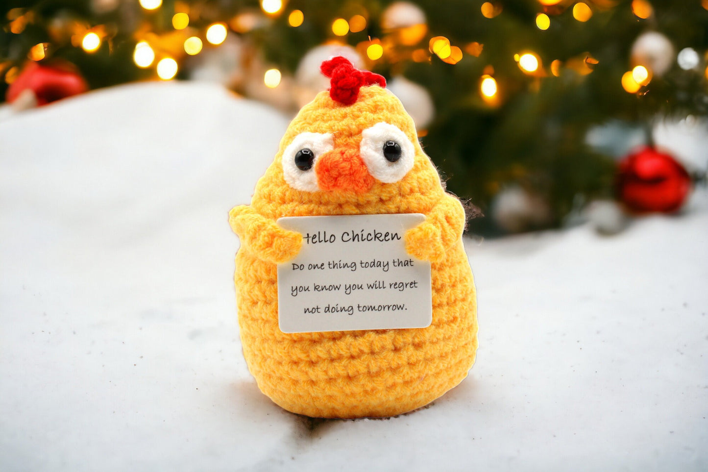 Hello Chicken Brave Positive Potato, Emotional Support Crochet Pickle. Encouraging Christmas Gift.Holiday Present. Funny Gifts For Friends.